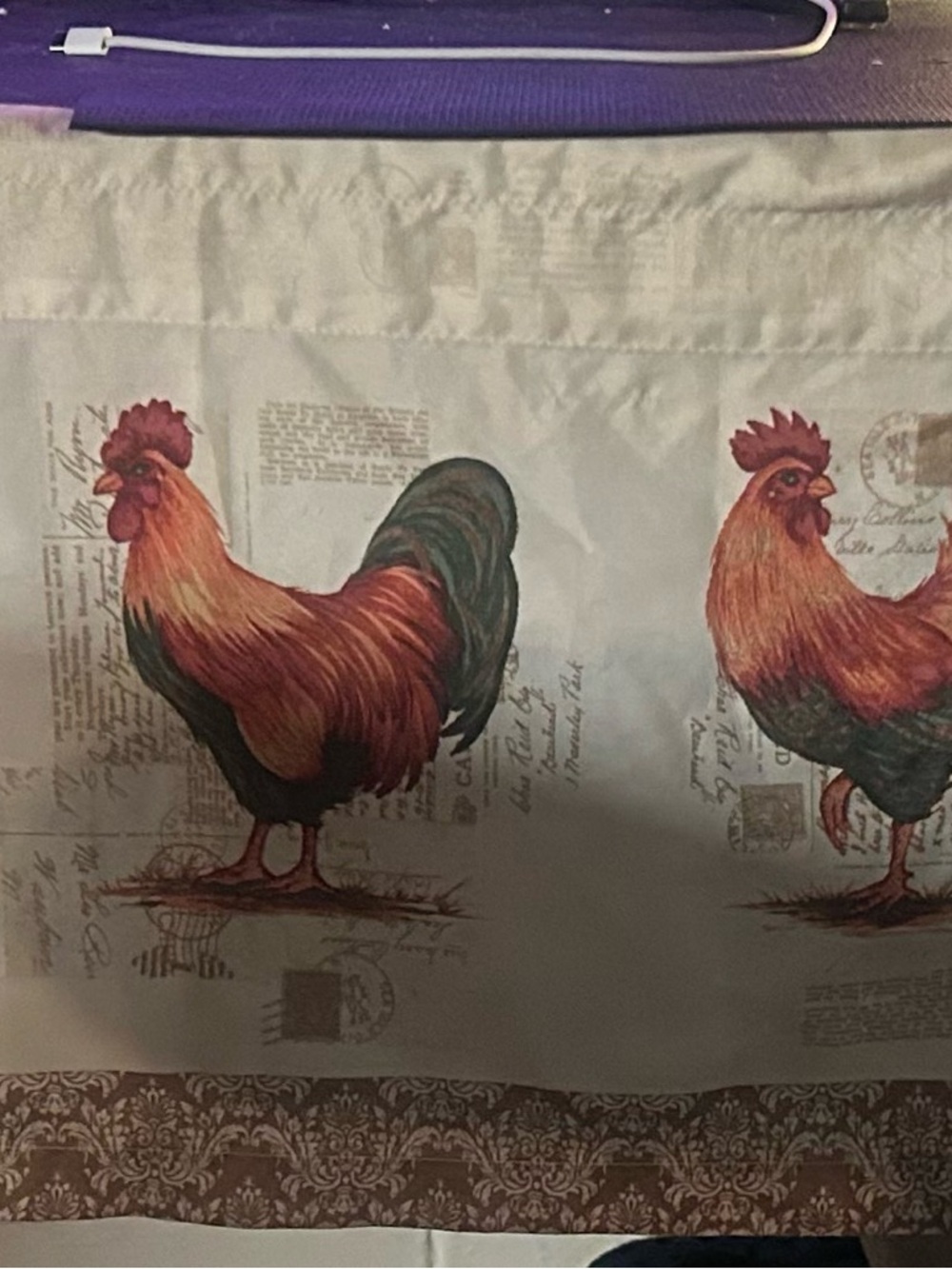5 (60”W,14”L) Valances and 4 Drapes (30” W,36” L) Vintage Rooster Curtain Set